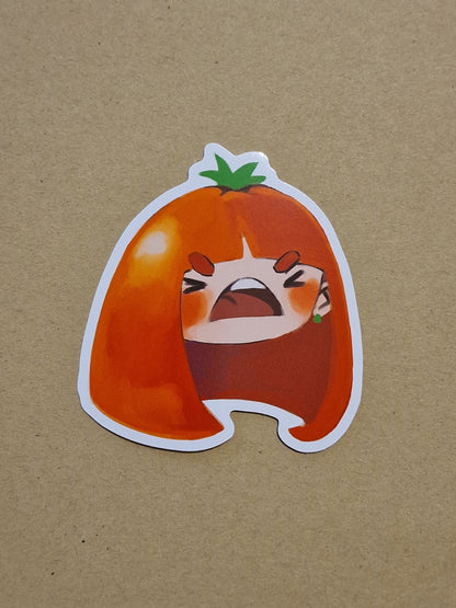 TOMATO GIRL KEYCHAIN AND A RANDOM STICKER