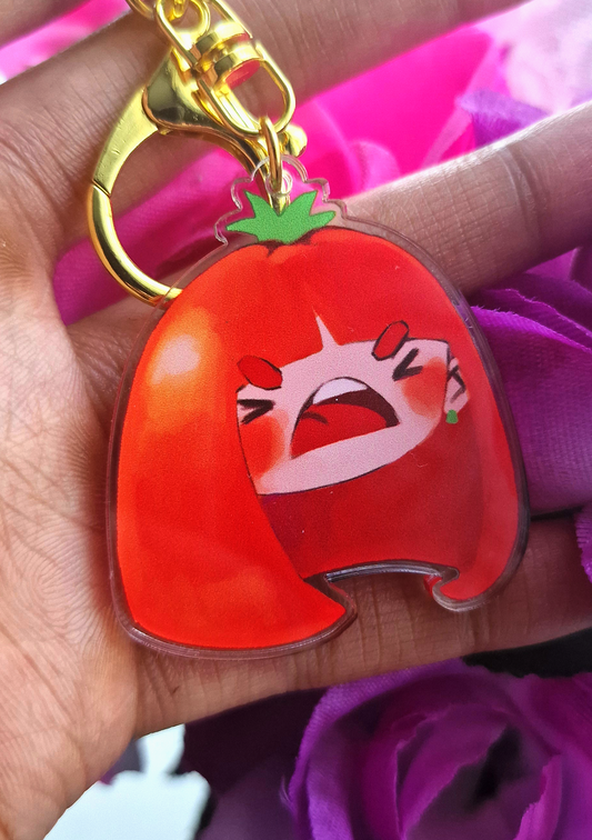 TOMATO GIRL KEYCHAIN AND MATCHING STICKER